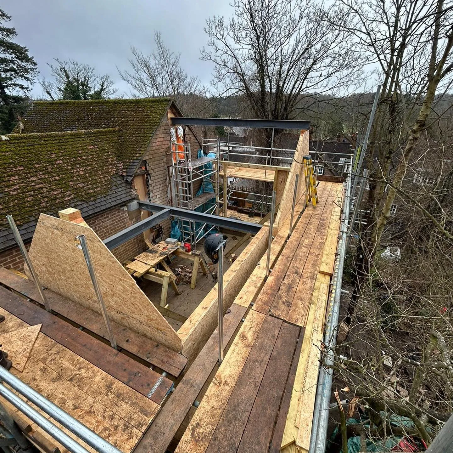 the roof of a house is being built